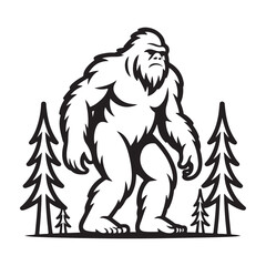 Obraz premium Mysterious bigfoot creature standing tall and imposing in a dark forest silhouette