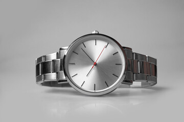 silver men's watch isolated on white background