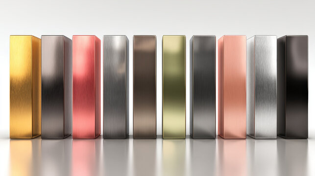 Glossy 3d vertical bar chart columns with smooth reflections on white background