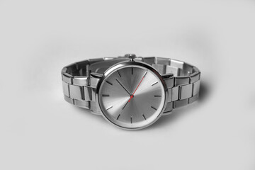 silver men's watch isolated on white background