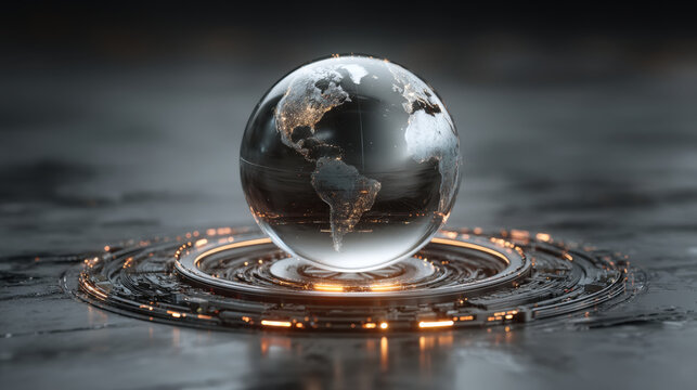 Futuristic 3d holographic globe with glowing data streams in a business infographic style