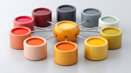 Futuristic 3d radial infographic with glossy gradient cylinders on white background