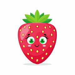 Obraz premium Happy cartoon strawberry character with adorable eyes and smile perfect for children's designs
