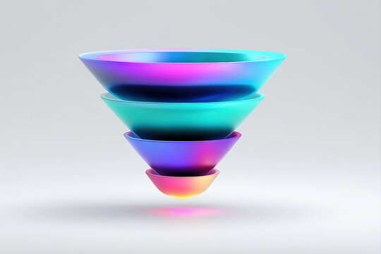 3d glossy gradient marketing funnel infographic on white background