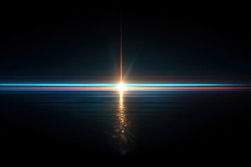 Cinematic horizontal lens flare streaks overlay on transparent background