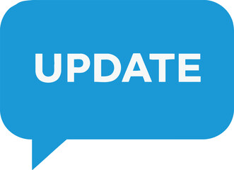 White Update Text in Blue Speech Bubble Isolated on a White Background