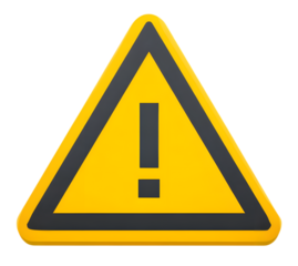 Yellow warning sign with exclamation mark isolated on transparent background