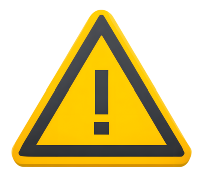 Yellow warning sign with exclamation mark isolated on transparent background