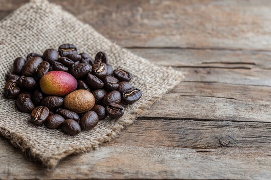 Colombia map shape filled with abstract fruit seeds and coffee beans
