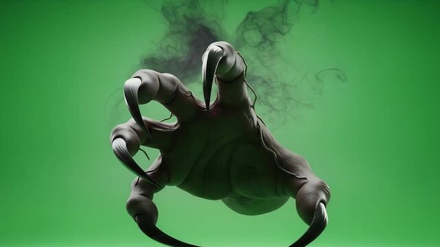 Monster Claw Emerging from Smoke on Green Screen - Horror VFX Element