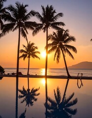 Naklejka premium Tropical sunset over a pool