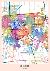 Mexicali Mexico City Map. downtown tourism, house art travel, scenic metropolis concept, travel art city, patriotic abstract banner