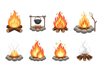 3d icon of collection of campfire and cooking fire illustrations on a transparent background