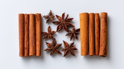 Cinnamon Sticks And Star Anise Spices On White Background