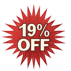 19% Off Discount Badge with Burst Effect, Promotional Sale Offer Label