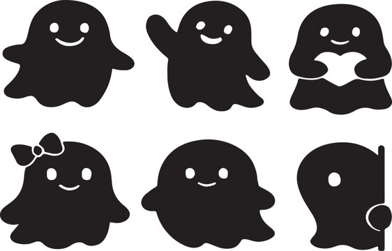 Set of Halloween ghost silhouettes &ndash; spooky black ghost icons for scary holiday decorations
