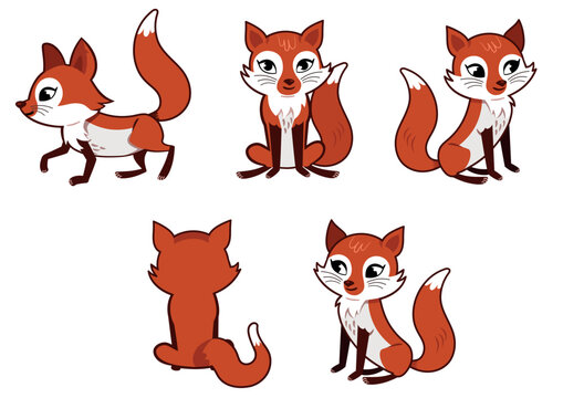 Cute Fox Character in Different Poses Clipart | Cartoon Woodland Animal Illustration