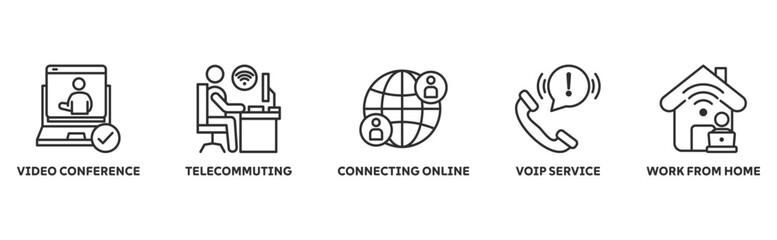 Remote Working icon set illustration illustration concept with icon of video conference, telecommuting, connecting online, voip service, work from home 