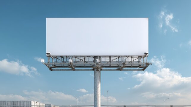A blank billboard stands against a clear blue sky, showcasing a canvas for advertising opportunities.