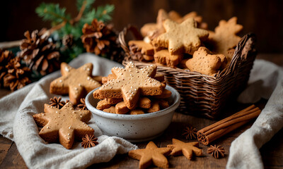 Christmas Food Illustration Basket Filled with Speculoos Cookies