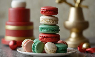 Christmas Food Illustration Red, White and Green Macarons