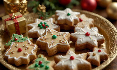 Christmas Food Illustration Cookies on a Golden Plate