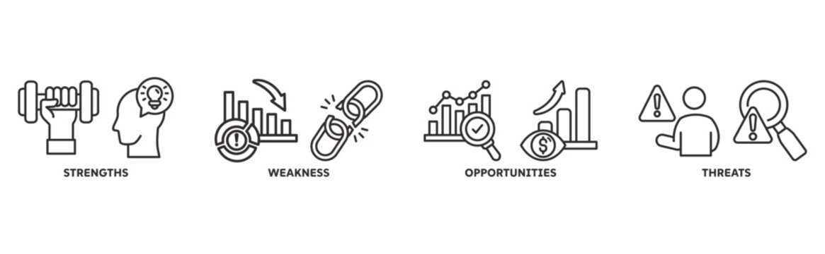 SWOT icon set illustration illustration concept with icon of strength, weakness, opportunities, threat 