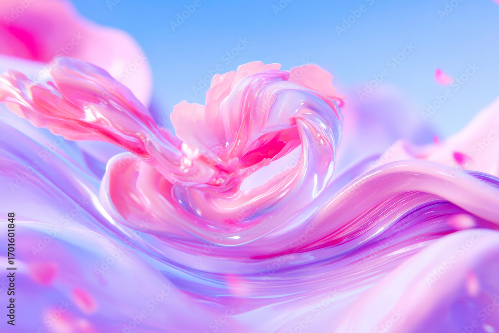 Poster a dynamic abstract image of flowing fluid waves with a beautiful fusion of vibrant colors and delica