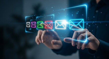 Digital Email Inbox Selection with Glowing Envelope Icons message communication