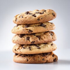 Stacked Chocolate Chip Cookies Against Gray Background