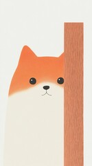 Cute Abstract Illustration of a Cat Peeking from Behind a Wall