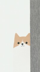 Cute Cat Illustration Peeking Behind a Simple Vertical Background