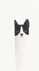 Playful Cat Peeking Out from a White Background Illustration