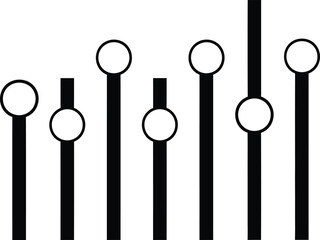 Abstract graphic design of vertical lines with circles at varying heights