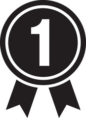 Simple black and white icon of a number one ribbon award