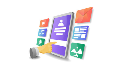 Social media notification icons showing rising engagement with likes, comments, and followers. Red bubbles symbolizing online popularity and user interaction