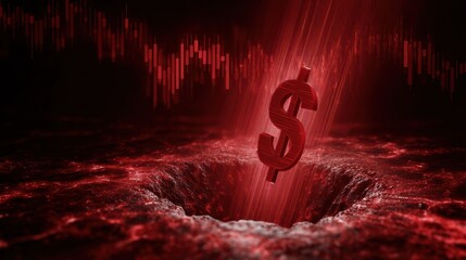 A dynamic visual of a dollar sign emerging from a dark abyss, symbolizing financial crisis or opportunity.