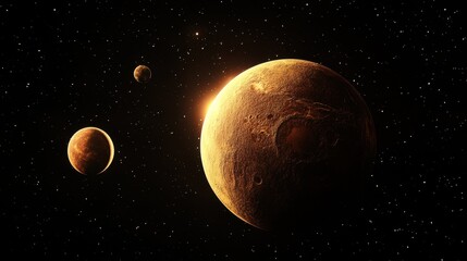 Stunning Planets in Deep Space with Bright Starry Background