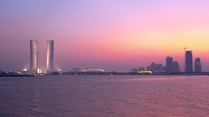 the newly developed lusail city with for al sadd tower in the background