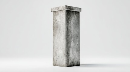A minimalist concrete pillar stands alone against a white background, showcasing modern architectural design.