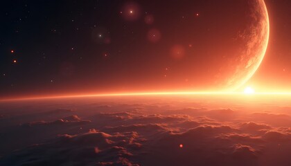 Fototapeta premium Sci-Fi Planet Horizon with Red Glow 