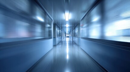 Fototapeta premium A modern, blurred corridor evokes a sense of speed and motion in a sleek architectural space.