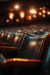 Theater seats in the dimly lit auditorium