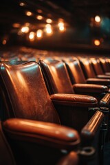 Empty theater seats, warm lighting