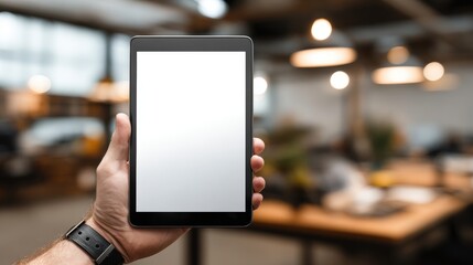Blank Tablet Screen Mockup in Modern Office