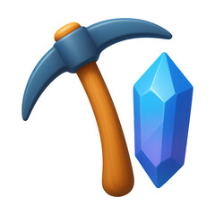 Mining Tool and Gemstone 3D Illustration Isolated on a Transparent Background