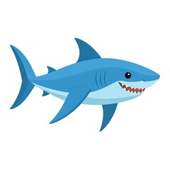 Fototapeta premium A friendly, cartoon-style shark is depicted against a plain white background.
