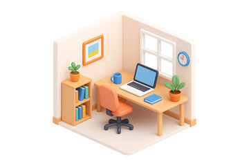 Modern 3D Home Office Workspace Isolated on a Transparent Background