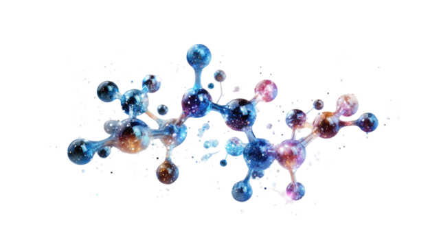 Scientific molecular structure model abstract chemistry biology network of atoms and bonds research medical science illustration isolated on white background