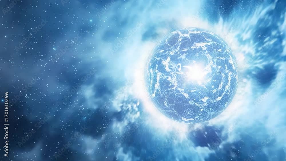 Aufkleber a large blue object is floating in a space filled with stars, suitable for use as an astronomy or sc